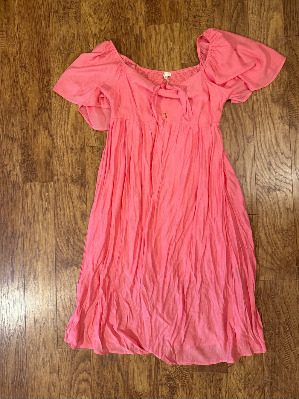 Pink Lily Coral-Pink Flutter Sleeve Midi Dress